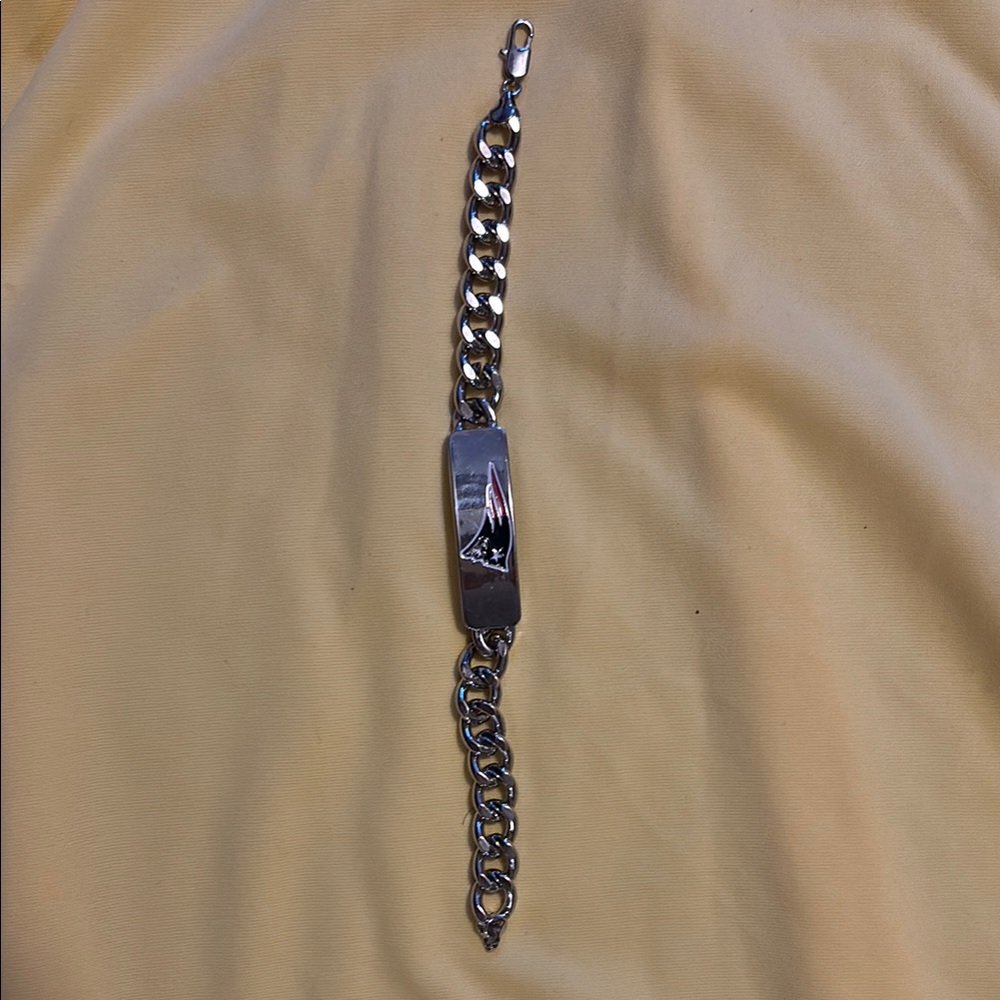 Silver Chain Bracelet with PATRIOTS FOOTBALL Design